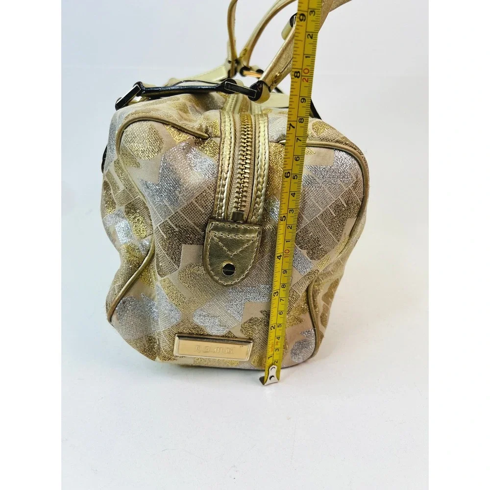 L.A.M.B. Gwen Stefani Metallic Gold Silver Jacquard Satchel Bowling‎ Bag Y2K